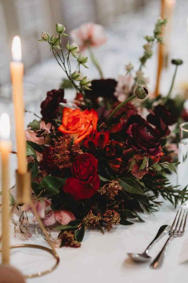 Romantic winter wedding table flowers by Rainy Sunday