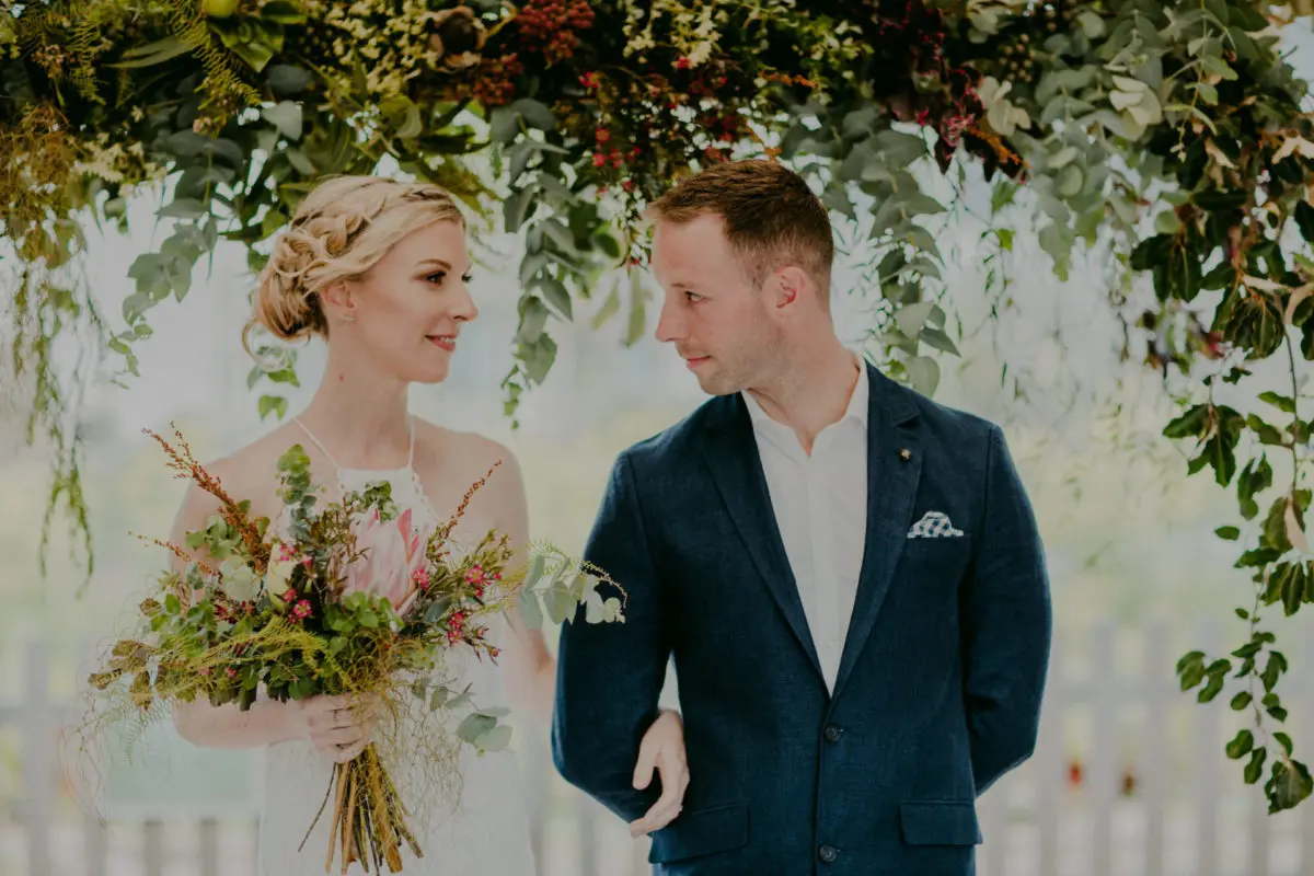 Hanging wedding flowers at Camperdown Commons in Sydney