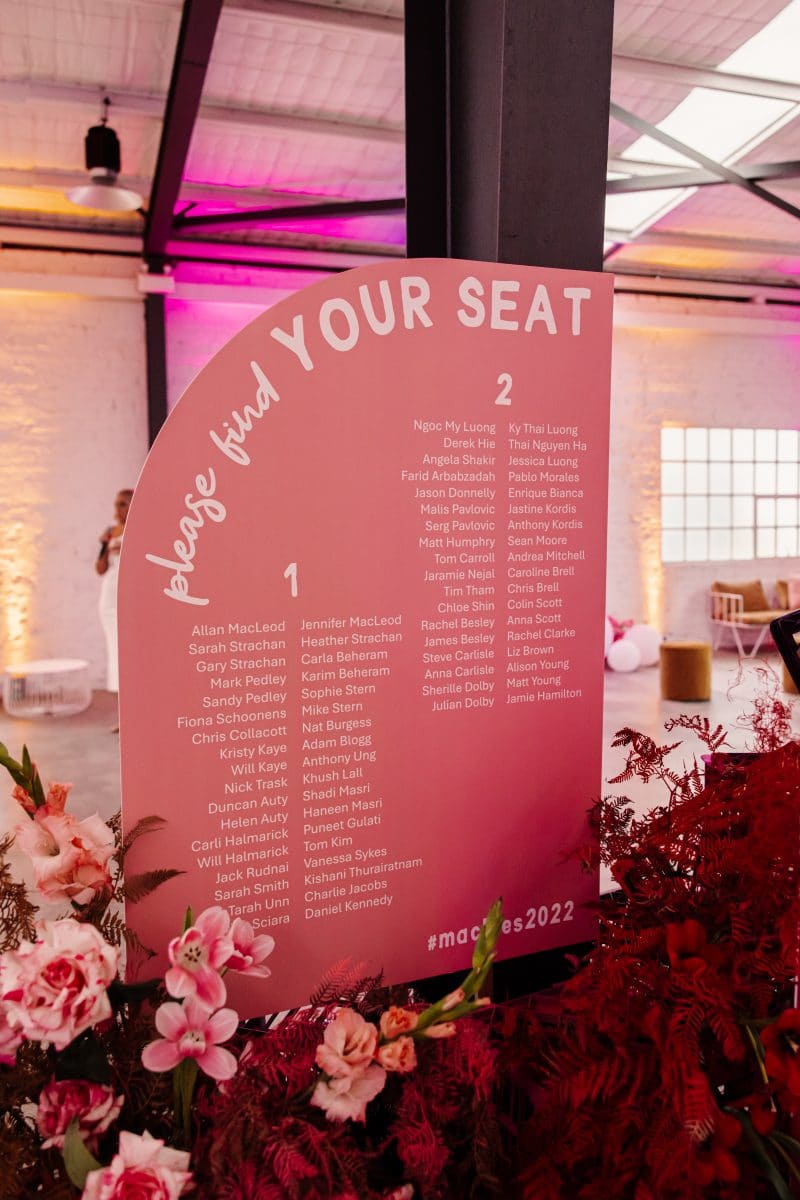 Colourful seating chart