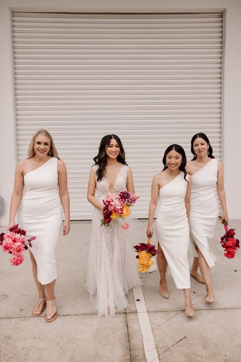 Colourful bridal party flowers
