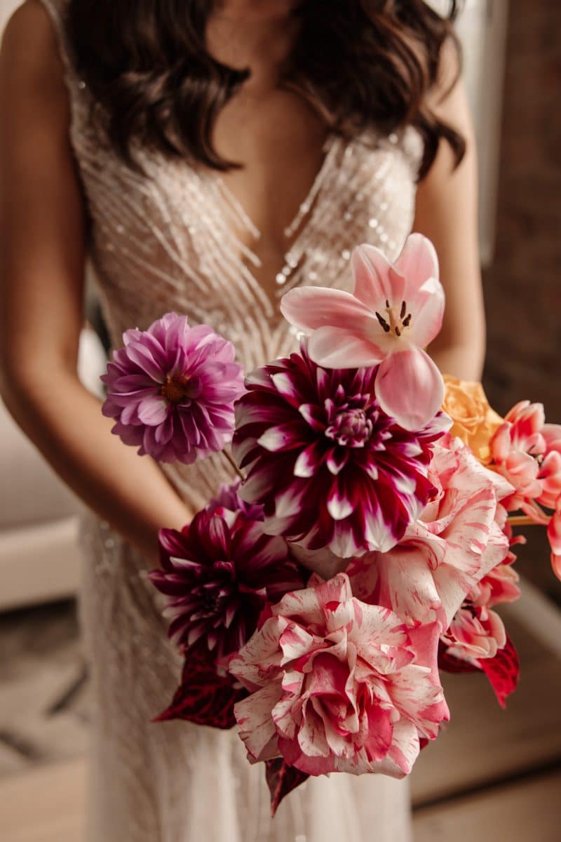 Wedding bouquet with colourful modern flowers