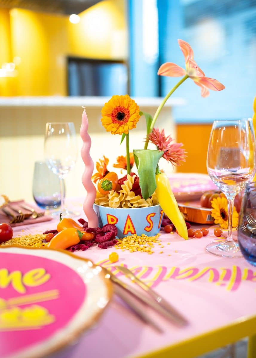 Creative and colourful table styling for a TikTok event